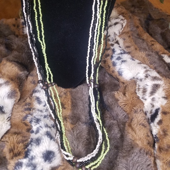 Boho Multi-strand Glass Bead and Wood Necklace - Picture 1 of 2